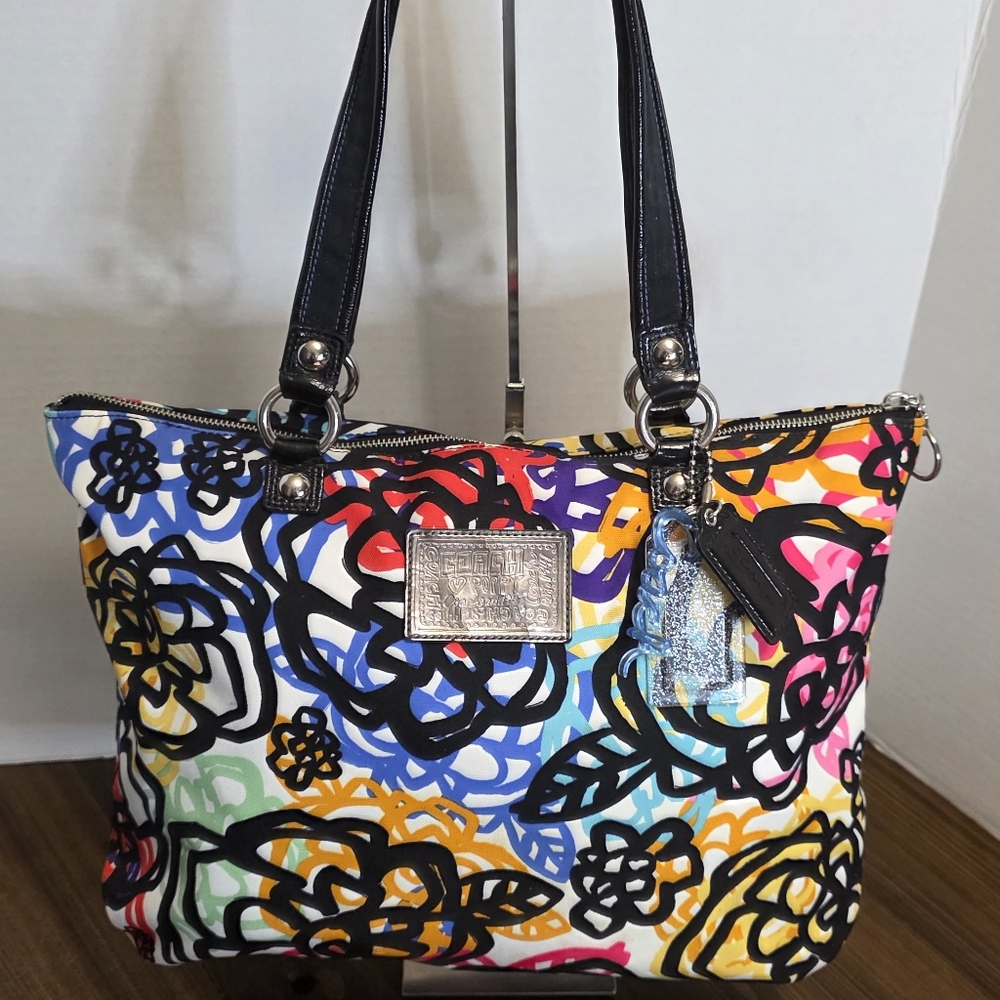 COACH Poppy Blossom Glam Mulit Color Tote Bag - Picture 6 of 14